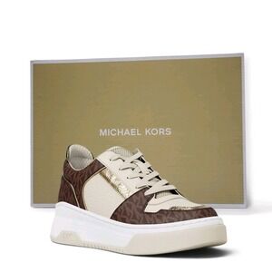 Michael Kors Lexi Women's 9.5 M Brown Sneaker Mixed-Media MK Monogram New In Box